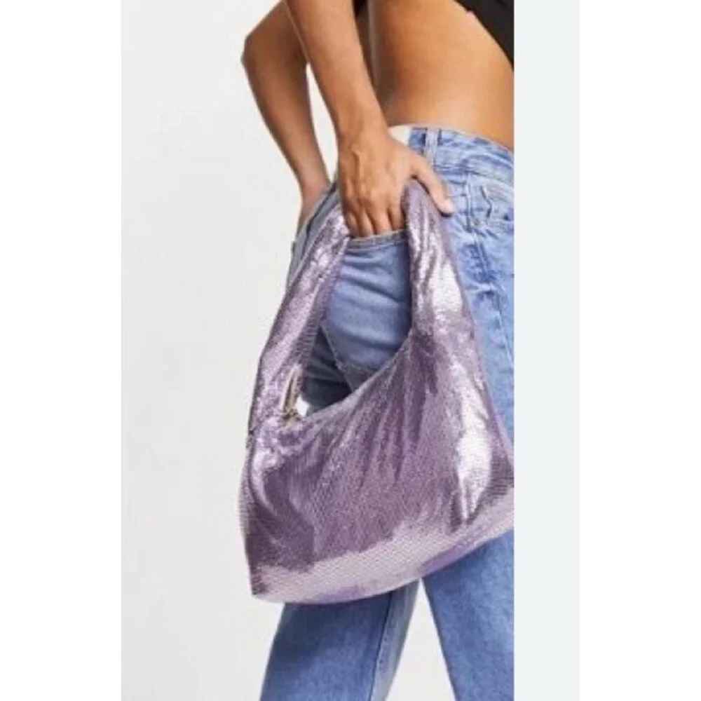 Steve Madden BEMILIA Pink Purple Shimmer Handbag Slouchy Chain Top Handle NEW